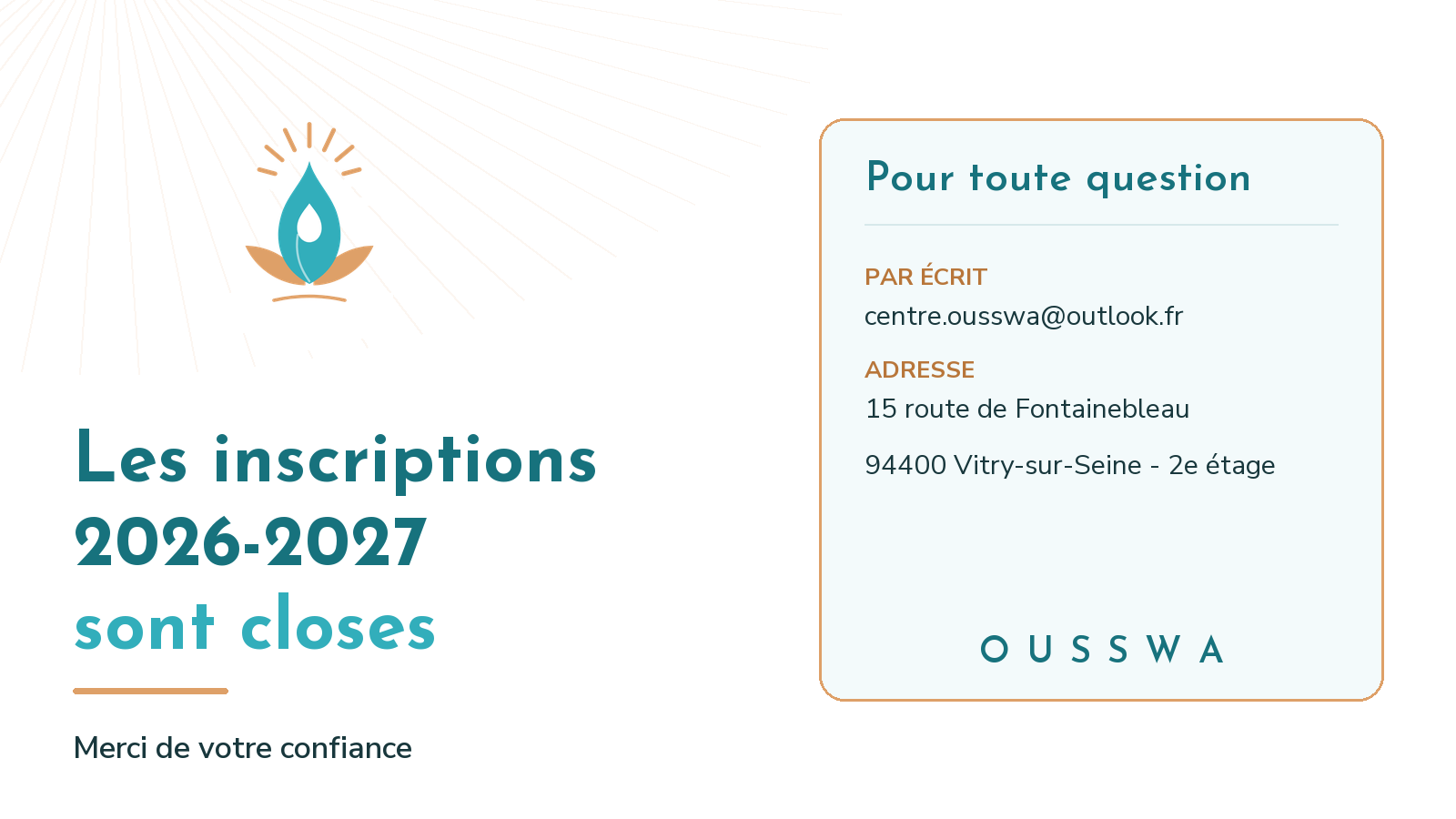 Les inscriptions 2026-2027 sont closes