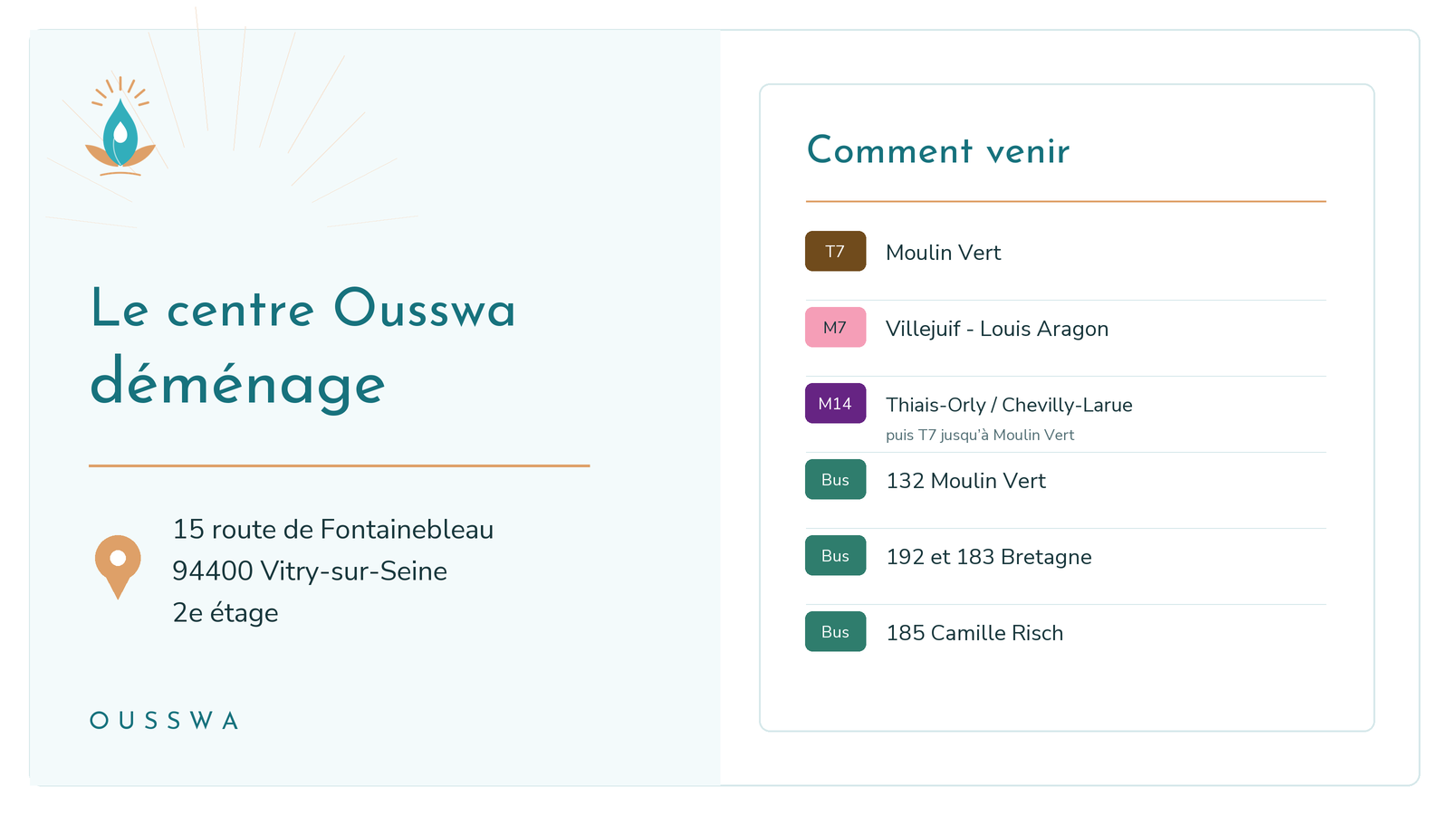 Nouvelle adresse du centre Ousswa